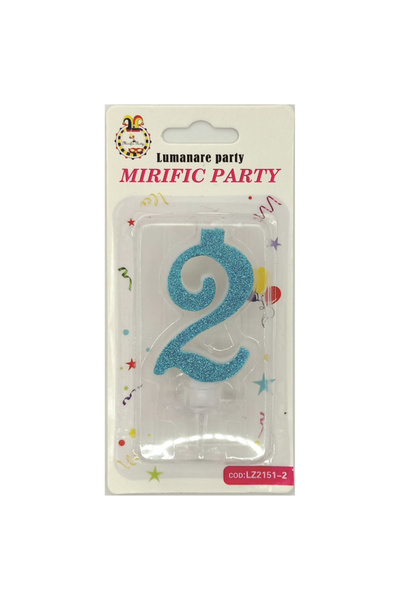 Mirific Party Lumânare tort albastră cu sclipici, 6 cm, numărul 2