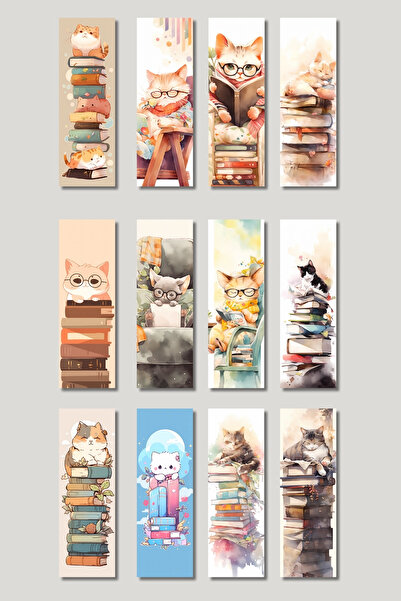 qoeuyl boutique مجموعة علامات الكتب المكونة من 12 قطعة بتصميم القطط اللطيفة: ...