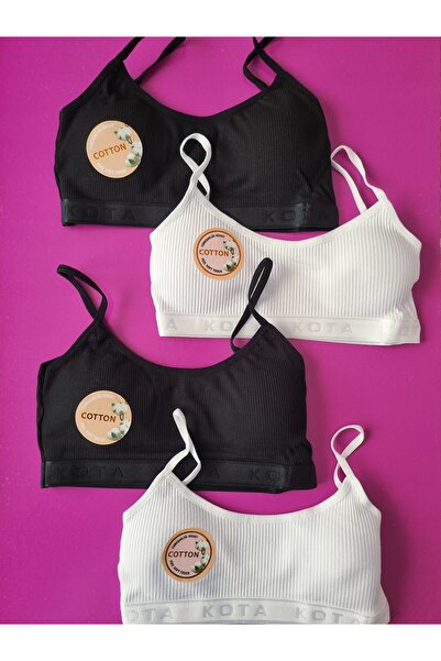 Demirsa Boutique Corded Fabric Women's Bustier with 4 Black and White Color Straps and Removable Pads