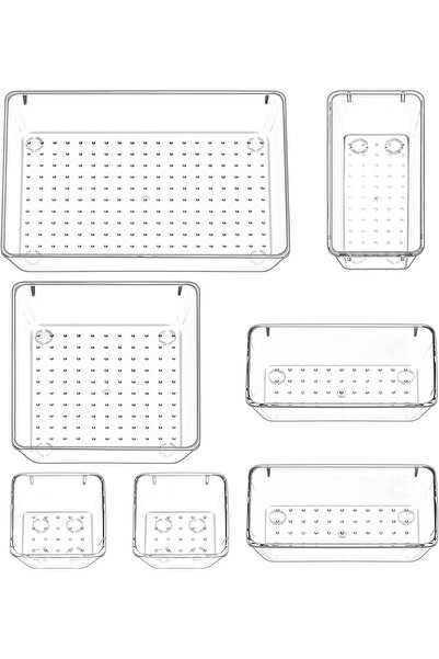 SULFAR صواني تنظيم الأدراج البلاستيكية الشفافة متعددة الأغراض - 7 قطع