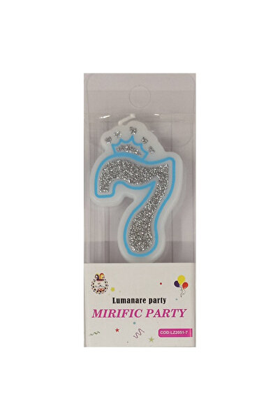Mirific Party Blue and silver glitter cake candle, 6 cm, number 7