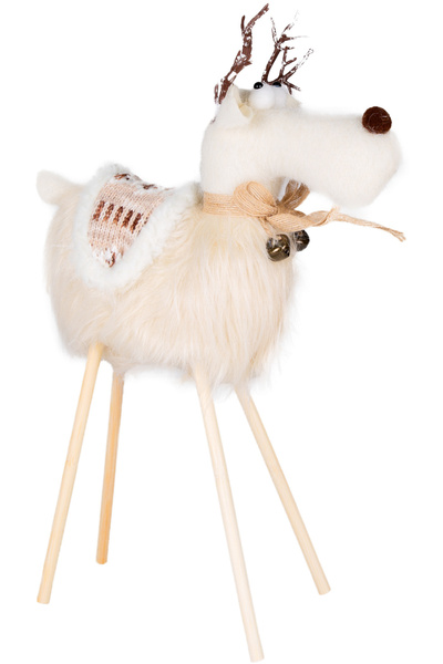 Herdekora Ornament de Crăciun, Cerb, Alb - Cu picioare din lemn, 28x43 cm