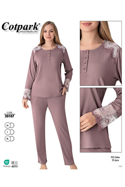 Cotpark Women's Cotton Stretch Fabric Long Sleeve Pajama Set - Brown 30107