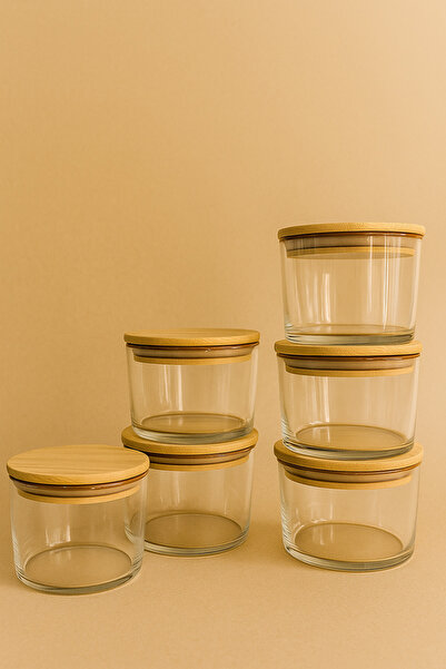 Fhilli Vetro - Set of 6 Glass Breakfast Bowls with Bamboo Lids 220 Cc