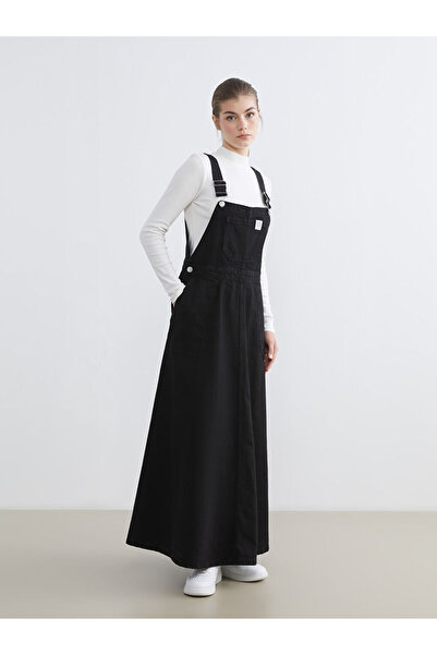 LC Waikiki Black Square Neck Straight Strap Women's Jean Salopet Dress