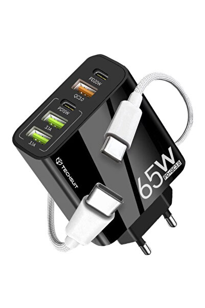 Techsuit KF2347663 PentaXPower CHC2 GaN 2xUSB-C + 3x USB-A 65W Negru