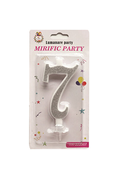 Mirific Party Silver cake candle with glitter, 10.5 cm, number 7
