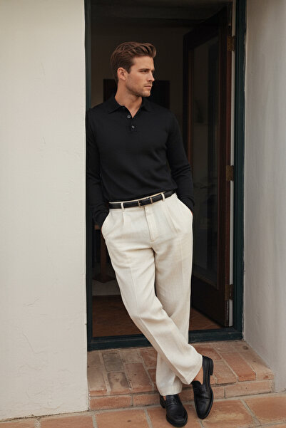 CHUBA Men's Polo Neck Buttoned Knitwear Sweater Black 26W2012