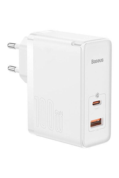 Baseus GaN5 Pro USB-C + USB wall charger, 100W + 1m cable (white)