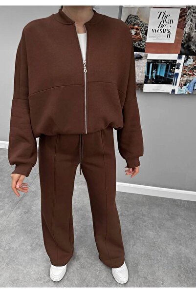 Mon Astre Brown Cardigan Tracksuit Set