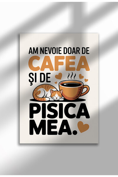 21mxm Unframed Cat Quote Canvas Poster in Romanian - Digital Print - Coffee and My Cat