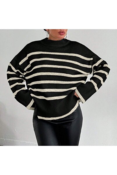 Sea Style طاقم الرقبة سترة مخططة كبيرة الحجم