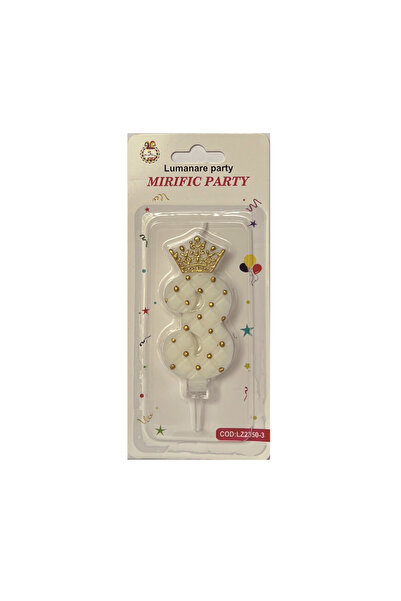 Mirific Party Lumânare pentru tort, albă, aurie, 12 cm, numărul 3, PPLZ2350-3