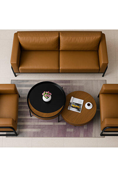 GESR HOME Double round wooden coffee table with elegant glass top