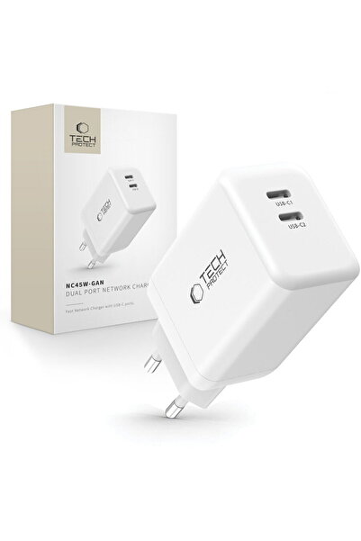 Tech-Protect 5906302372393 NC45W GaN 2x USB-C PD 45W Alb