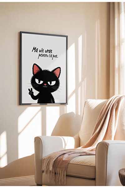 21mxm Unframed Cat Quote Canvas Poster in Romanian - Digital Print - I Look Ugly Because I Can