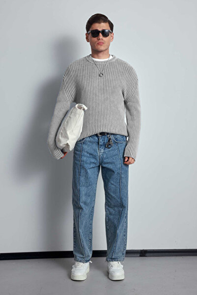 ablukaonline Ανδρικό πουλόβερ Basic με εφέ oversized πλυντηρίων Γκρι