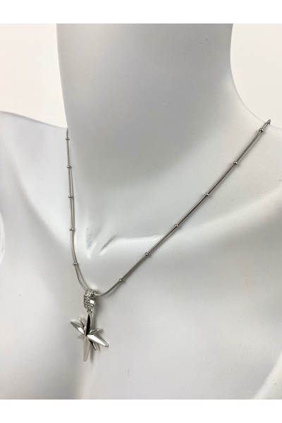 Mazzy قلادة فضية اللون من الفولاذ على شكل نجمة القطب