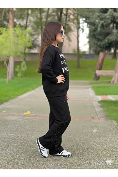 zeynoshkids 4-14 Years Old Girl's Stone-Embellished Tracksuit Set