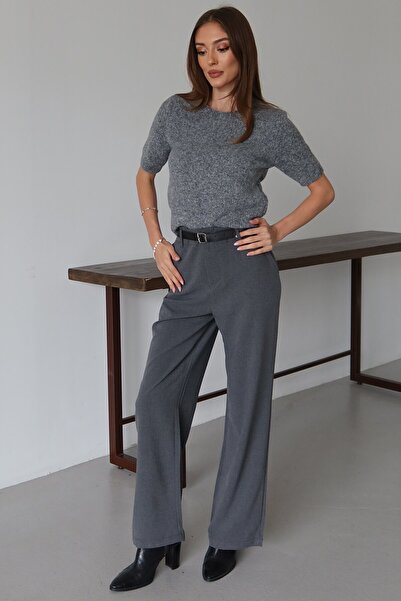 VAGGON Belted Double Pocket Palazzo Pants