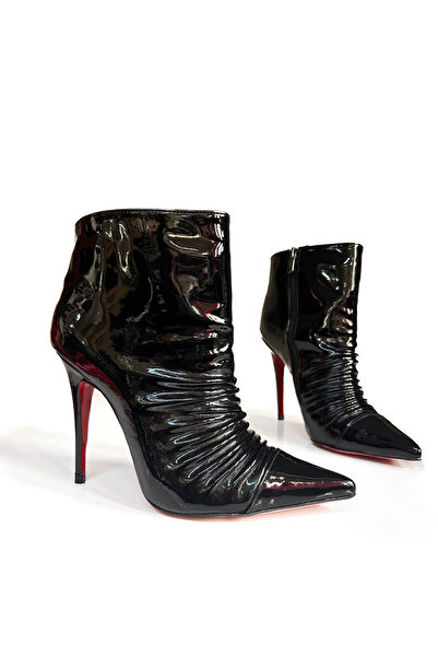 HAYYSHOES SİYAH RUGAN YÜKSEK TOPUKLU FERMUARLI KADIN BOT BOTTİE