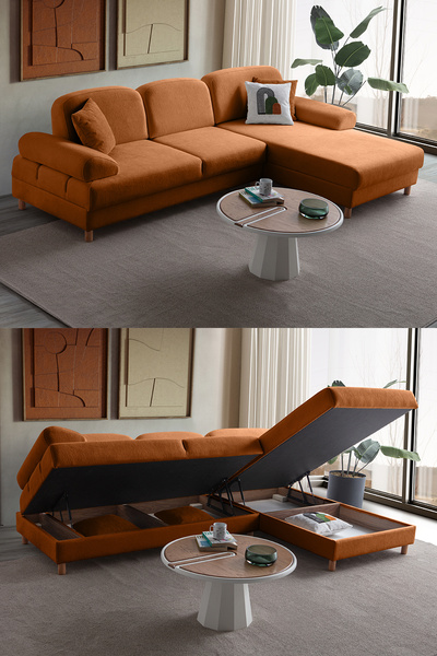 Eymense Aries Yataklı Sandıklı Köşe Takımı Turuncu Sağ Köşe