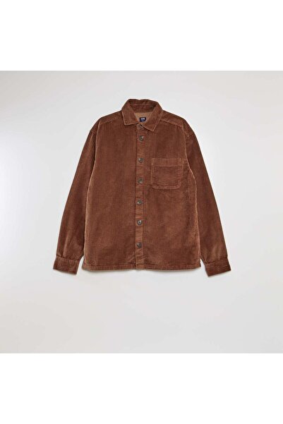 KİABİ قميص مخملي مستقيم باللون البني