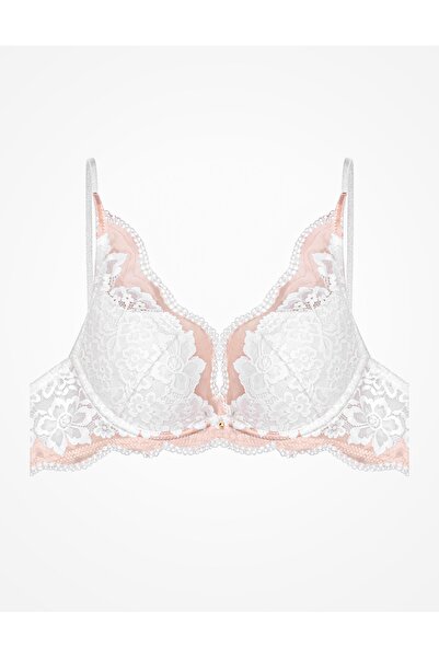 ESOTIQ Push-Up Bra Underwired with Floral Lace Reinforced Triangle Design Plunging V-Neck | Kavi