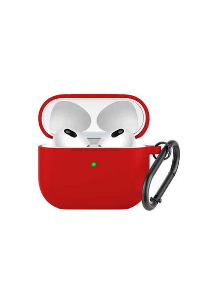 Casey Studios AirPods 3rd Generation Case, Soft Silicone, with Carabiner Keychain, Wireless Charging, Red