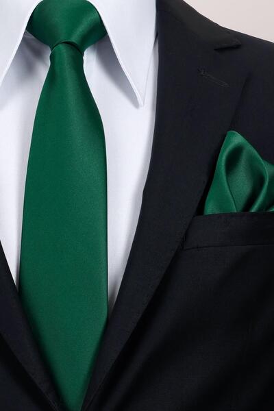 Esgue 8 cm Wide Green Satin Handkerchief Tie - Premium Men's Tie in Special Gift Box