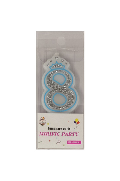 Mirific Party Lumânare pentru tort cu sclipici albastru și argintiu, 6 cm, nu...