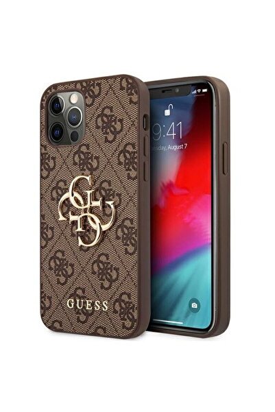 Guess Husa PU 4G Metal Logo iPhone 12 / 12 Pro Maro