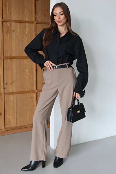 VAGGON Belted Double Pocket Palazzo Pants