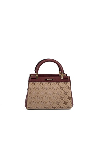 Silver Polo Koyu Bej - Bordo SP1193 Kadın El Çantası