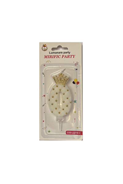Mirific Party Cake candle white and gold, 12 cm, number 0
