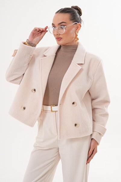 ŞİMAL Γυναικείο κοντό παλτό με κουμπιά διπλό πέτο κορδόνια 255426 -