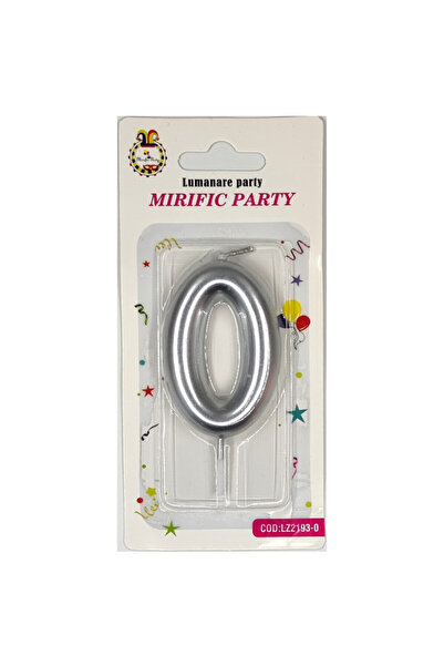 Mirific Party Silver cake candle, 6 cm, digit 0