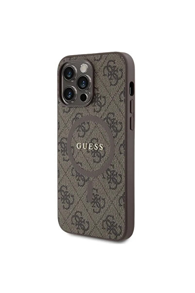 Guess MagSafe 4G Collection Leather Metal Logo pentru iPhone 15 Pro Max (6.7") – Maro