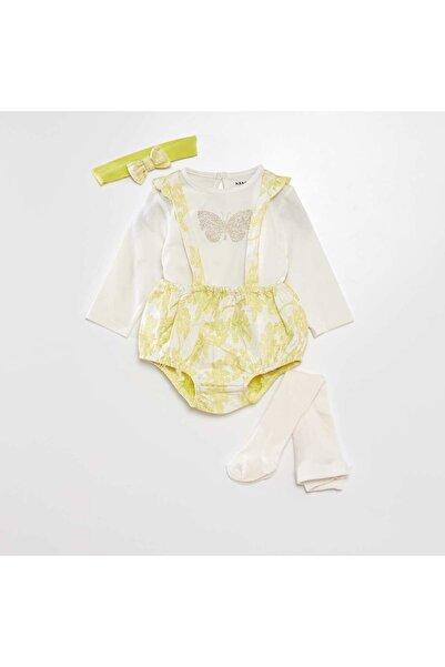 KİABİ طقم من 4 قطع - تي شيرت + سروال داخلي + جوارب + عصابة رأس باللون الأبيض