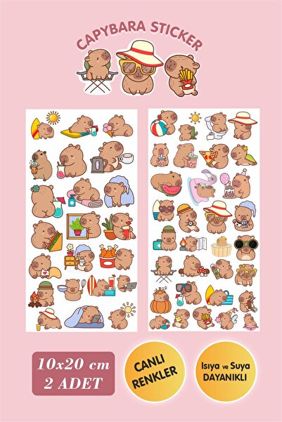 Piksel Grafik Capybara 2'li Çıkartma Sticker Seti - Kalem, Laptop Defter Sulu...