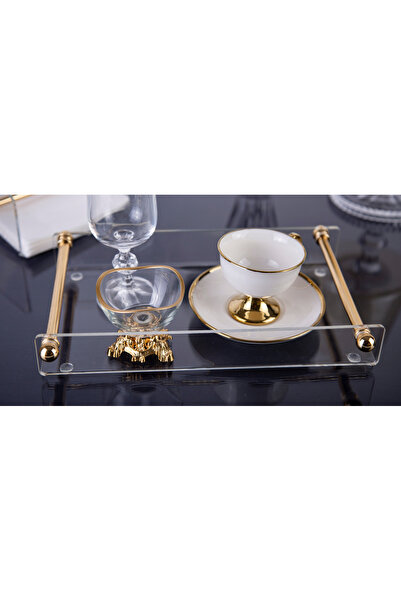 ARGKRİSTAL Modern Gold Handle Plexiglass Tray – Coffee Presentation Tray