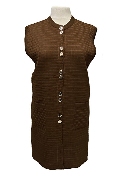 Giyinen Mağazaları Elisa Front Buttoned Double Pocket Quilted Combed Cotton Medium Length Vest