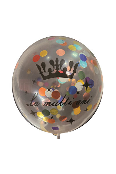Mirific Party Balon latex transparent pentru petrecere, cu paiete negre și multicolore, coroană „La mulți ani”, 35 cm