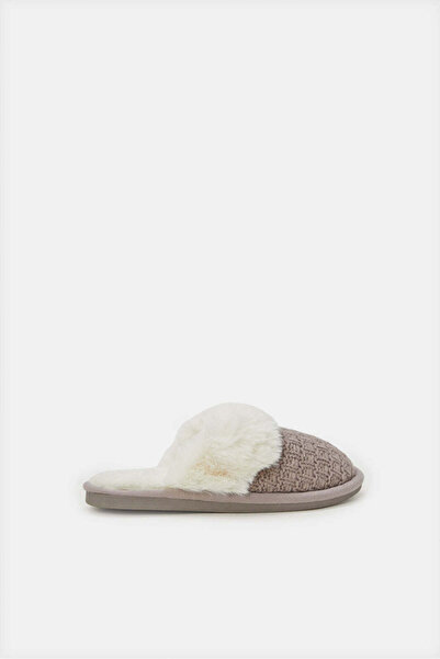 REDTAG Women Brown Chenille Fur Trim Slipper