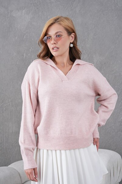 Noi Belis Basic Soft Textured Oversized Polo Neck Knitwear Sweater Aw25Kz0074