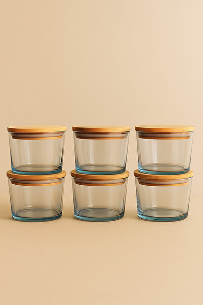 Fhilli Vetro - Set of 6 Glass Breakfast Bowls with Bamboo Lids 220 Cc
