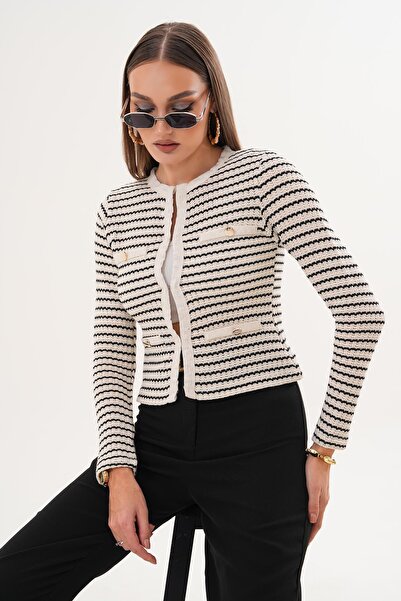 ŞİMAL Women's Stripe Detailed Agraflé Chanel Jacket 255334 -