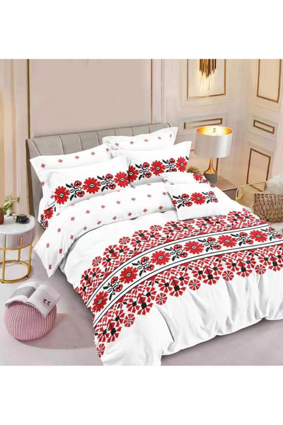 Pucioasa Double bed linen, reversible design, 6-piece set made of thick finet (code SR-472)
