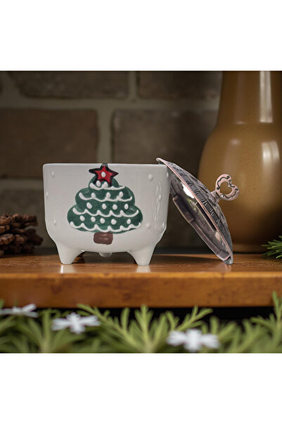 Çiporcal Antique Pine Wood Sugar Bowl Hand Decor Ceramic