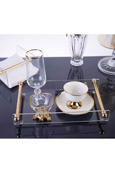 ARGKRİSTAL Modern Gold Handle Plexiglass Tray – Coffee Presentation Tray